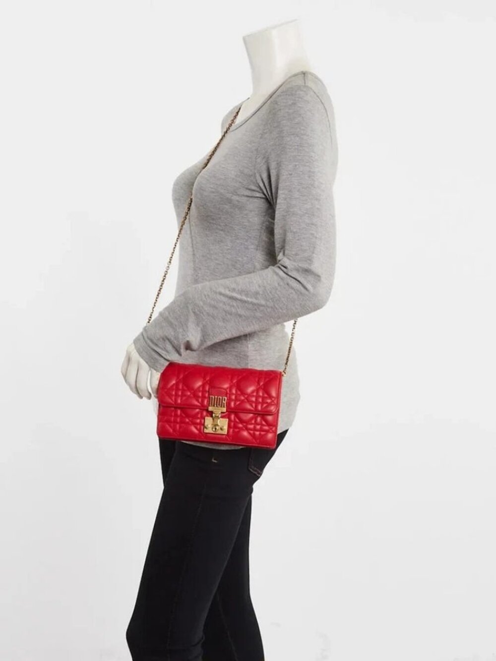 Christian Dior Red Cannage Quilted Leather DiorAddict Wallet on Chain Clutch Bag - Picture 1 of 12